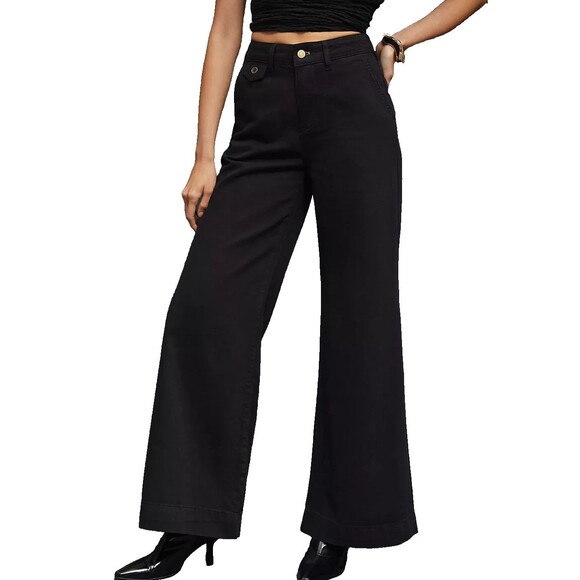 Anthropologie Pilcro Wide Leg Pants Women 32 NEW Black Trouser High Rise NWT - Picture 1 of 16